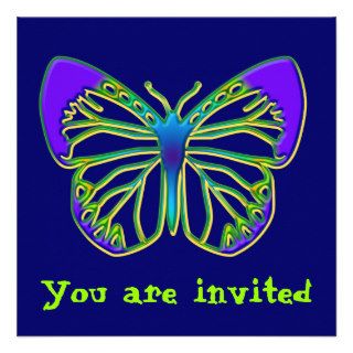 Glowing Blue Butterfly Invitation