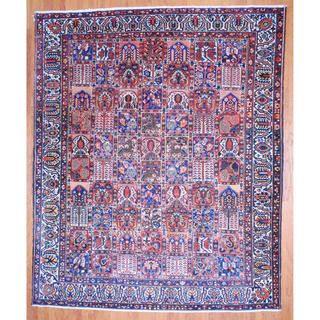 Antique Persian Hand knotted 1920's Tribal Bakhtiari Ivory/ Blue Wool Rug (10'9 x 13') 7x9   10x14 Rugs