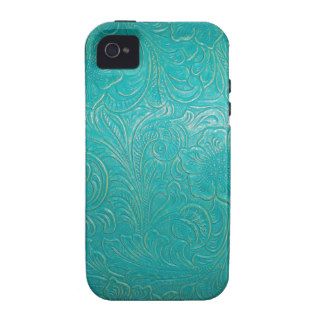 Turquoise Leather Look   Tooled Floral Case Mate iPhone 4 Case