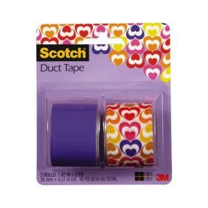 Scotch 1.42 in. x 5 yds. Hearts with Purple Duct Tape (2 Pack) 905 HRT 2PK