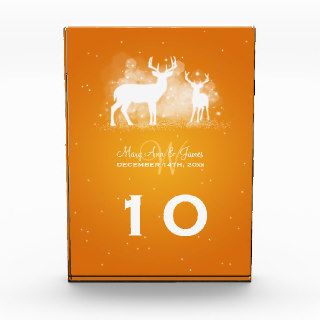 Elegant Table Number Winter Deer Sparkle Orange Acrylic Award