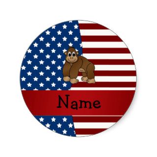 Personalized name Patriotic gorilla Round Sticker
