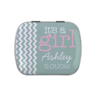 It's A Girl with Chevron Pattern   pink and mint Jelly Belly Candy Tin