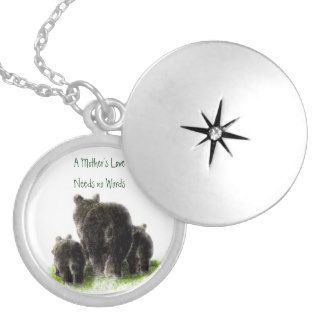 Mother's Love Needs no Words Cute Black Bears Jewelry