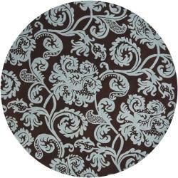 Transitional Hand Tufted Mandara Brown Floral New Zealand Wool Rug (7'9" Round) Mandara Round/Oval/Square