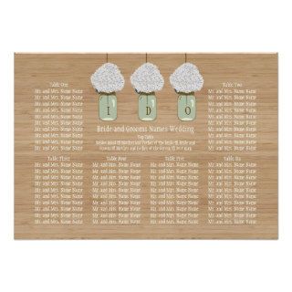 Country Rustic Mason Jar Hydrangea Seating Chart Posters