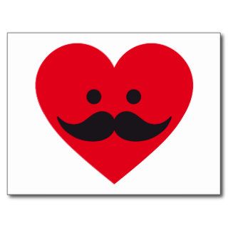 love mustache, red heart face postcard