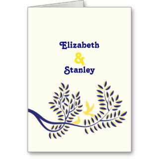 Love birds navy blue, yellow wedding Thank You Cards