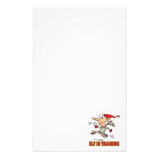 funny silly santa elf in training jogging cartoon stationery paper