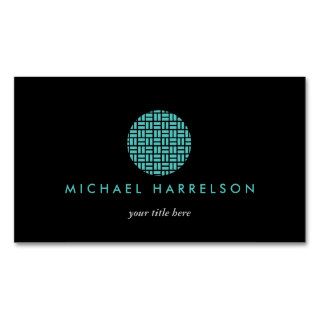 Modern Decorative Logo in Teal on Black Business Cards