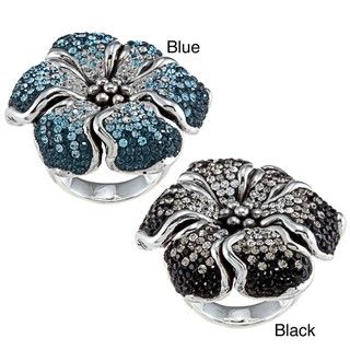 Sterling Silver Blue/ Black and White Cubic Zirconia Flower Ring Cubic Zirconia Rings