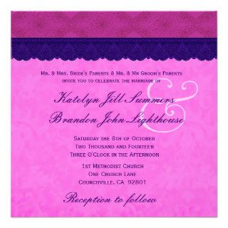TT213 Purple and Magenta Damask Lace  Wedding V2 Custom Announcements