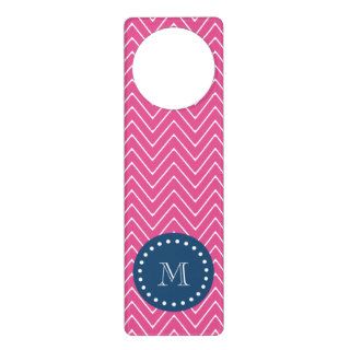 Navy Blue, Hot Pink Chevron Pattern, Your Monogram Door Hangers