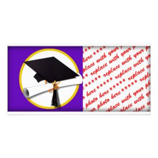 Graduation Cap w/Diploma   Purple Background Custom Photo Card