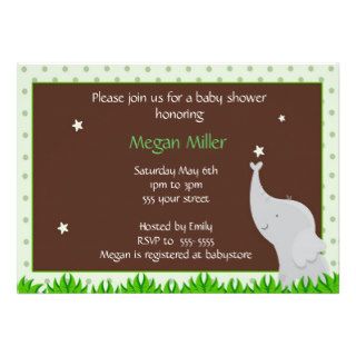 Elephant birthday baby shower invitation green