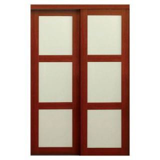TRUporte 2310 Series 48 in. x 80 1/2 in. Composite 3 Lite Tempered Frosted Glass Composite Cherry Interior Sliding Door 249295