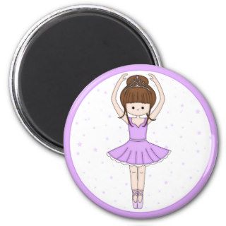 Pretty Little Cartoon Ballerina Girl in Purple Fridge Magnet