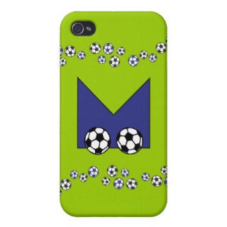 Letter M Monogram in Soccer Blue Covers For iPhone 4