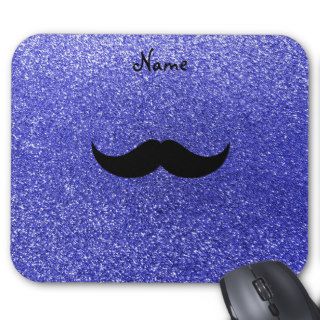 Personalized name mustache neon blue glitter mousepads