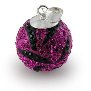 16MM Zebra Ball Multi Fuchsia Crystal Stone set on Ferido Glue 925 Sterling Silver Pendent Jewelry