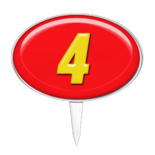 Shiny Yellow on Shiny Red Oval Number 4 Oval Cake Toppers