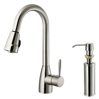 Single Hole VIGO Stainless Steel Pull Out Spray Kitchen Faucet with Soap Dispenser Vigo Kitchen Faucets