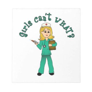 Nurse in Green Scrubs (Blonde) Note Pads