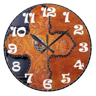 Black and Orange Leather Look w/Bling Cross Wall Clocks