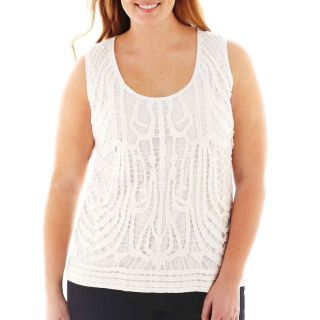 A.N.A Lace Front Tank Top   Plus, White, Womens