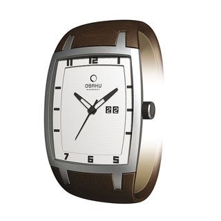 Obaku Men's 'V114GCIRN' Brown Leather White Dial Quartz Watch Men's More Brands Watches