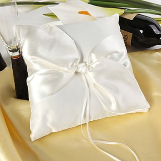 Simple Design Ring Pillow in Ivory Satin With Elegant Knot