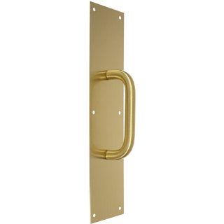 Rockwood 106 X 70C.4 Brass Pull Plate, 16" Height x 4" Width x 0.050" Thick, 6" Center to Center Handle Length, 3/4" Pull Diameter, Satin Clear Coated Finish Hardware Handles And Pulls