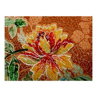Beautiful Red Yellow Vintage Floral Wallpaper Poster