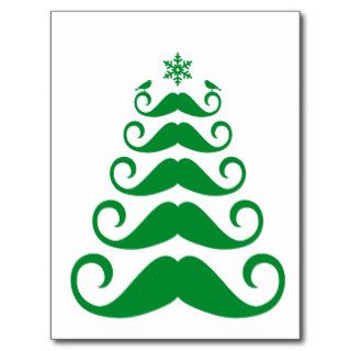 Green mustache Christmas tree Postcards