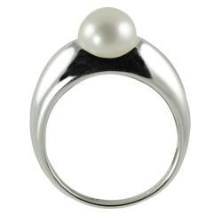 Gems For You Sterling Silver White Freshwater Pearl Solitaire Ring (8 mm) Gems For You Pearl Rings