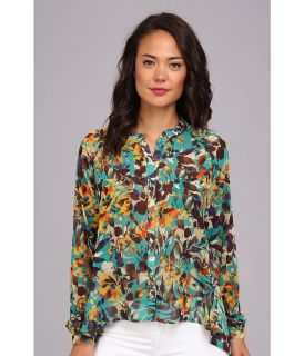 KUT from the Kloth Ariana Floral Button Down Blouse Womens Long Sleeve Button Up (Blue)