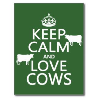 Keep Calm and Love Cows (all colors) Post Cards