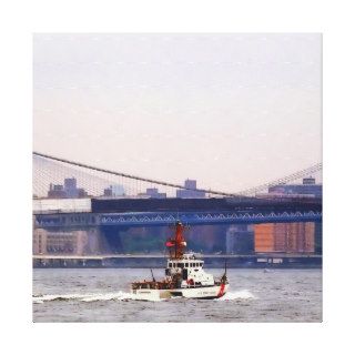 Coast Guard Cutter Near Brooklyn Bridge Gallery Wrapped Canvas