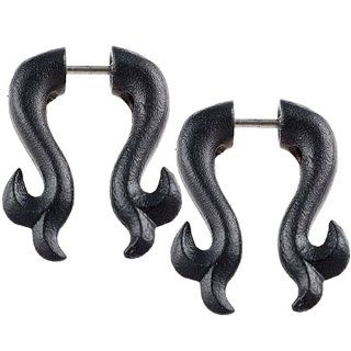 16g 16 gauge 1.2mm (shaft size) black alloy fake cheater illusion ear rings earrings earlets FBL 114   face of plugs look like 2g 2 gauge (6mm)   Pierced Body Piercing Jewelry ALAA  Sold as a Pair Jewelry