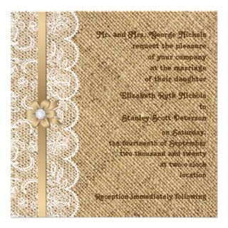 White lace, linen burlap wedding personalized invitations