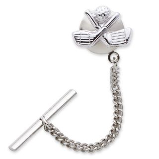 Golf Clubs Rhodium Plated Tie Tack, Silver