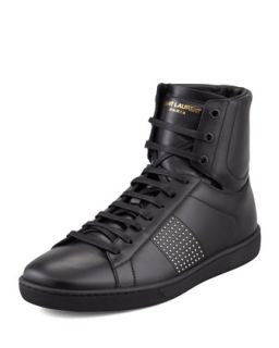 Leather Studded Side High Top Sneaker   Saint Laurent