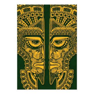 Yellow Mayan Twins Mask Illusion on Green Custom Invites