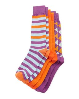 Set of Three Sock Pairs, Purple/Orange, Mens