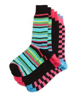 Three Pair Sock Set, Multi Stripe/Ribbed/Tricolor Stripe