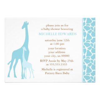 Blue Mom and Baby Giraffe Baby Shower Custom Invitation