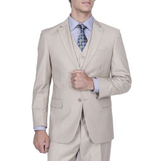Mens Modern Fit Solid Beige 2 button Vested Suit