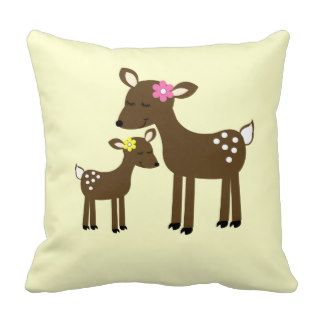Sweet Mommy and Baby Deer   Neutral Pillow