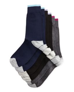 Three Pack Stretch Socks, Blue/Aqua/Red
