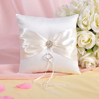 Ring Pillow In Ivory Satin With Rhinestones And Sash